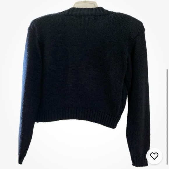 Vintage 90s Jamie Scott Knit Shrug Cardigan Black Embroidered Grommets M - Picture 3 of 6